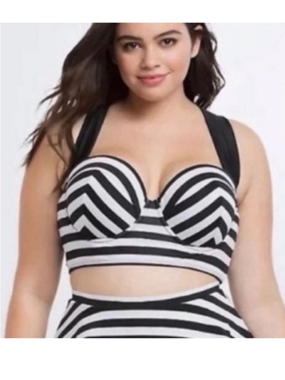 Torrid Striped Halter Bikini Top Black White adjustable NEW 4X - Picture 2 of 10